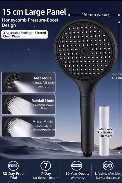 15CM Big Panel High Pressure Shower Head With Filter 3 Modes Large Flow Spray Nozzle Rainfall Shower Faucet Bathroom Accessories