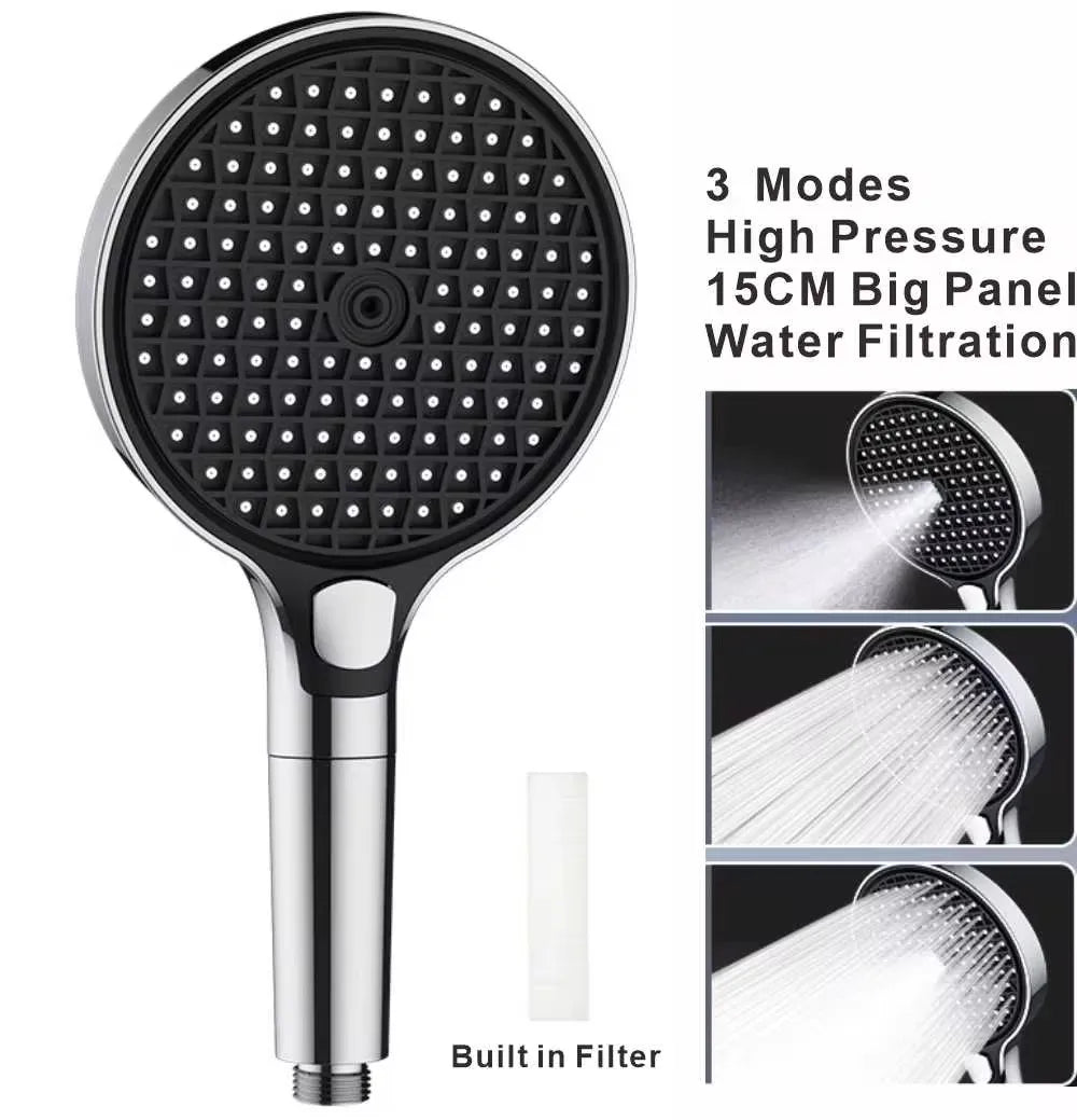 15CM Big Panel High Pressure Shower Head With Filter 3 Modes Large Flow Spray Nozzle Rainfall Shower Faucet Bathroom Accessories