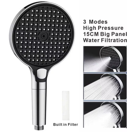 15CM Big Panel High Pressure Shower Head With Filter 3 Modes Large Flow Spray Nozzle Rainfall Shower Faucet Bathroom Accessories