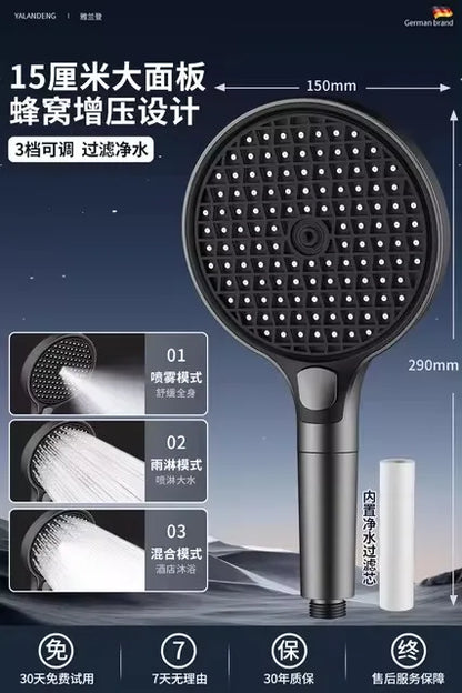 15CM Big Panel High Pressure Shower Head With Filter 3 Modes Large Flow Spray Nozzle Rainfall Shower Faucet Bathroom Accessories