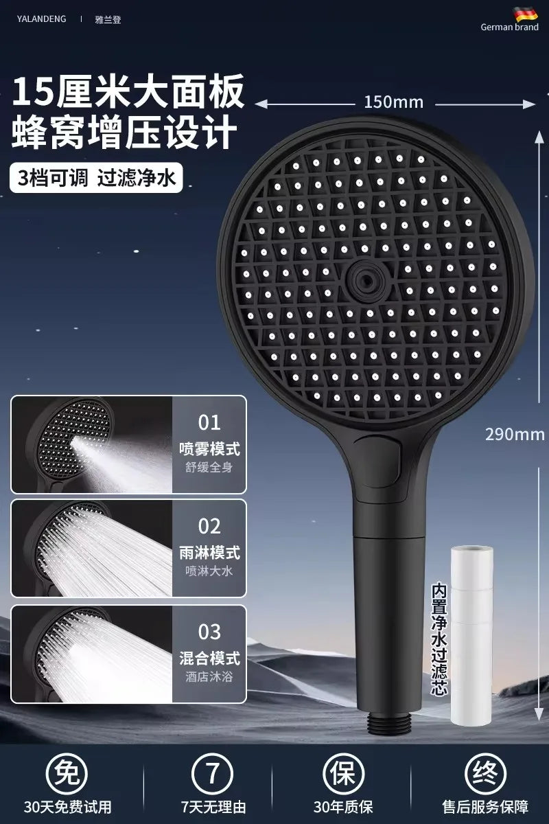 15CM Big Panel High Pressure Shower Head With Filter 3 Modes Large Flow Spray Nozzle Rainfall Shower Faucet Bathroom Accessories